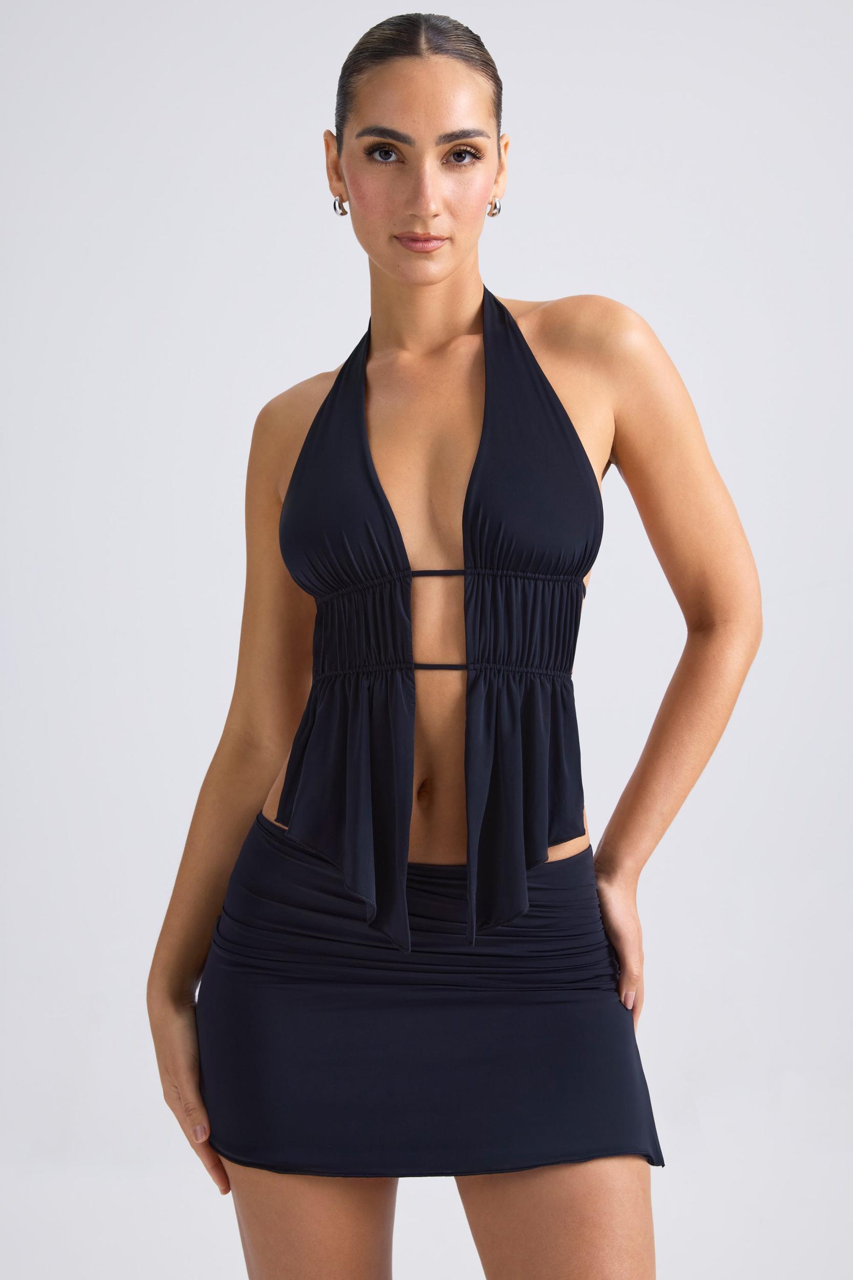 Draped A-Line Mini Skirt in Black Product Image