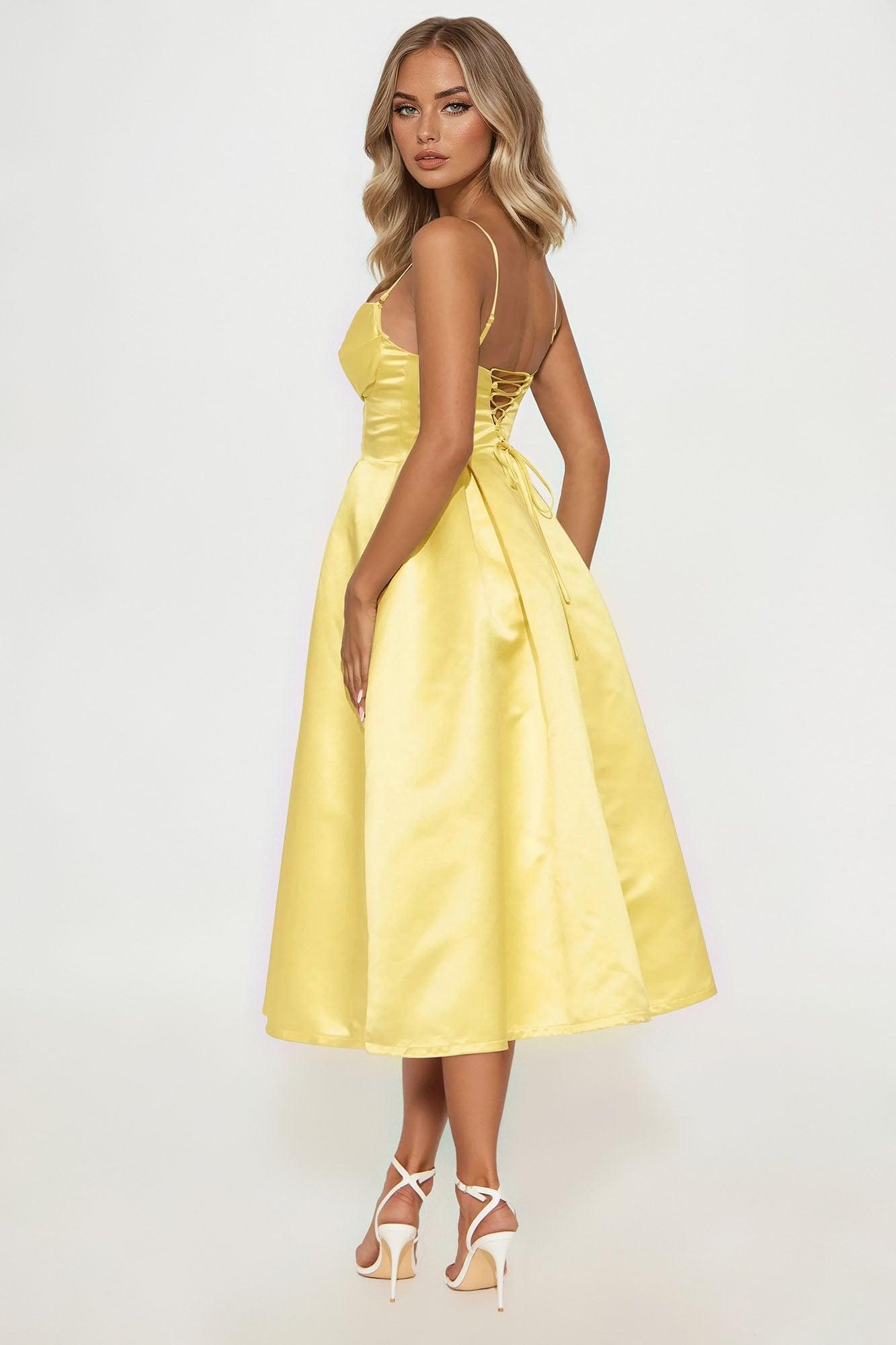 Head Over Heels Satin Midi Dress - Butter Yellow Product Image