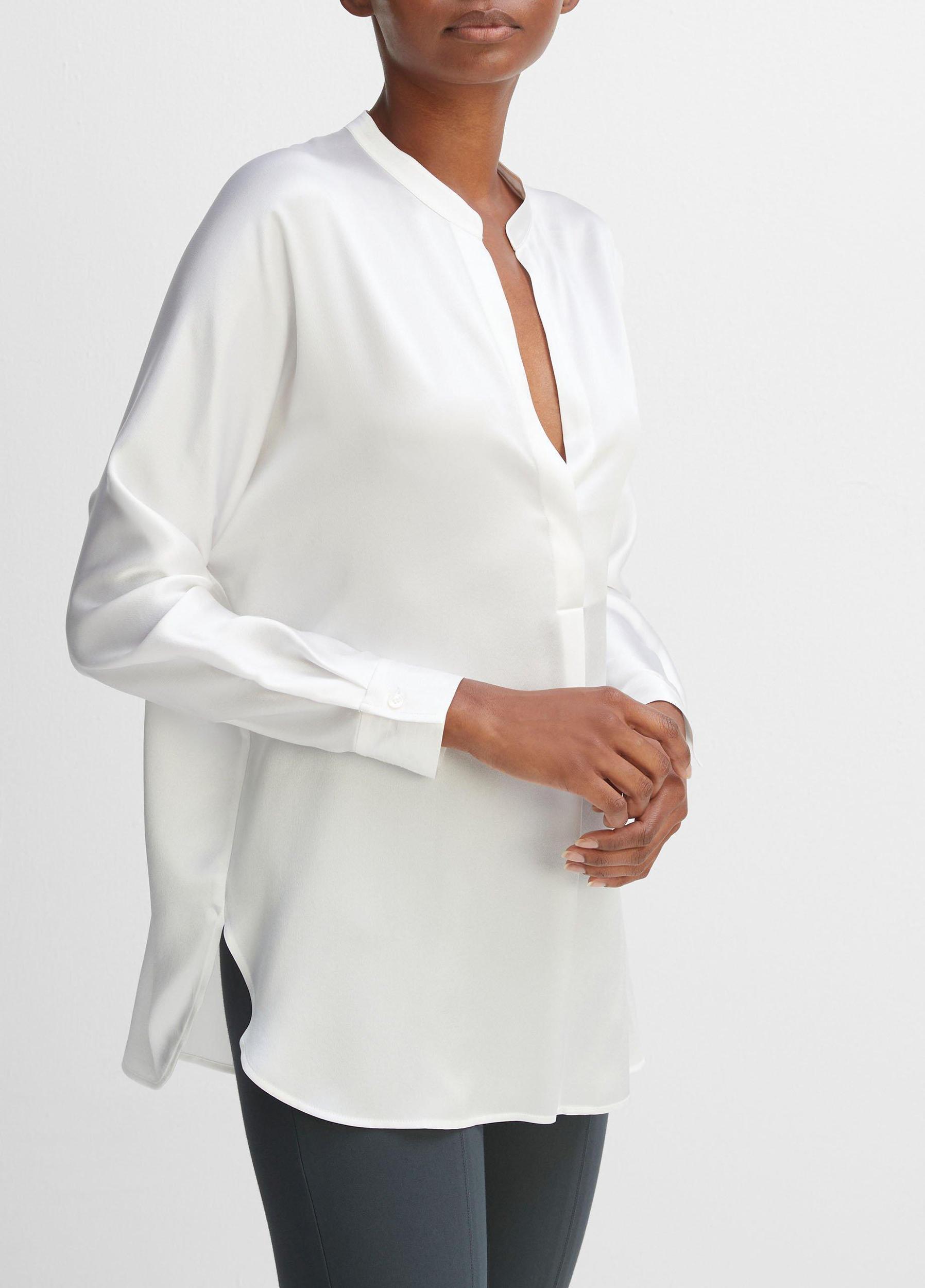 Womens Silk Satin Band-Collar Blouse, Coastal Blue, Size XXS Vince Product Image