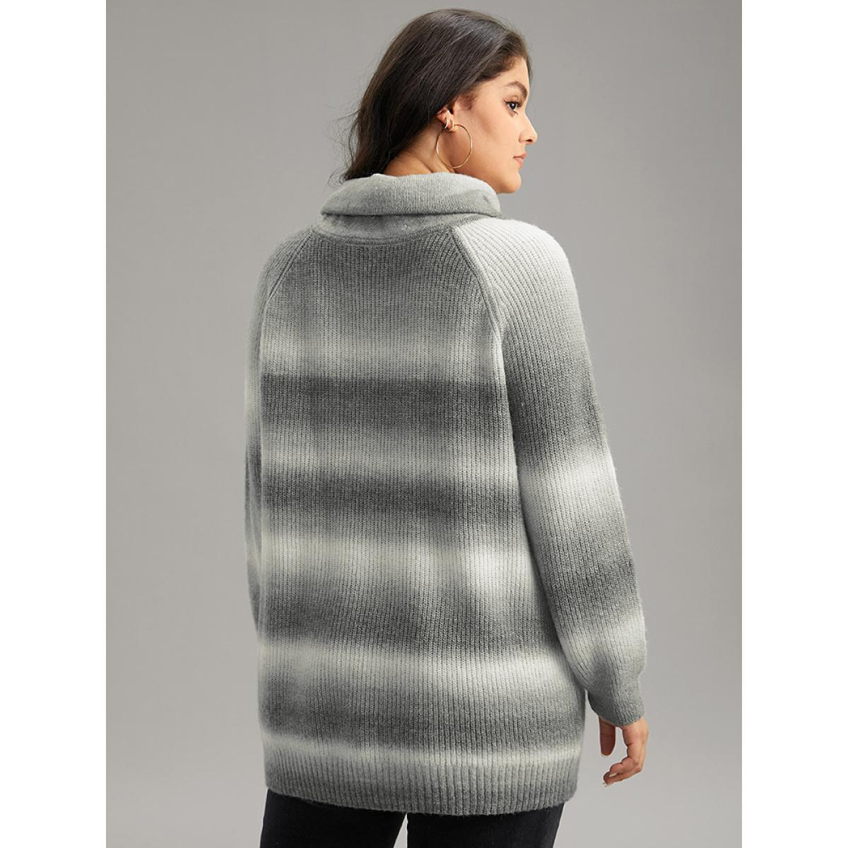 Plus Size Turtleneck Ombre Heather Raglan Sleeve Pullover Gray Women Casual Loose Long Sleeve Turtleneck Dailywear Pullovers BloomChic 28/5X Product Image