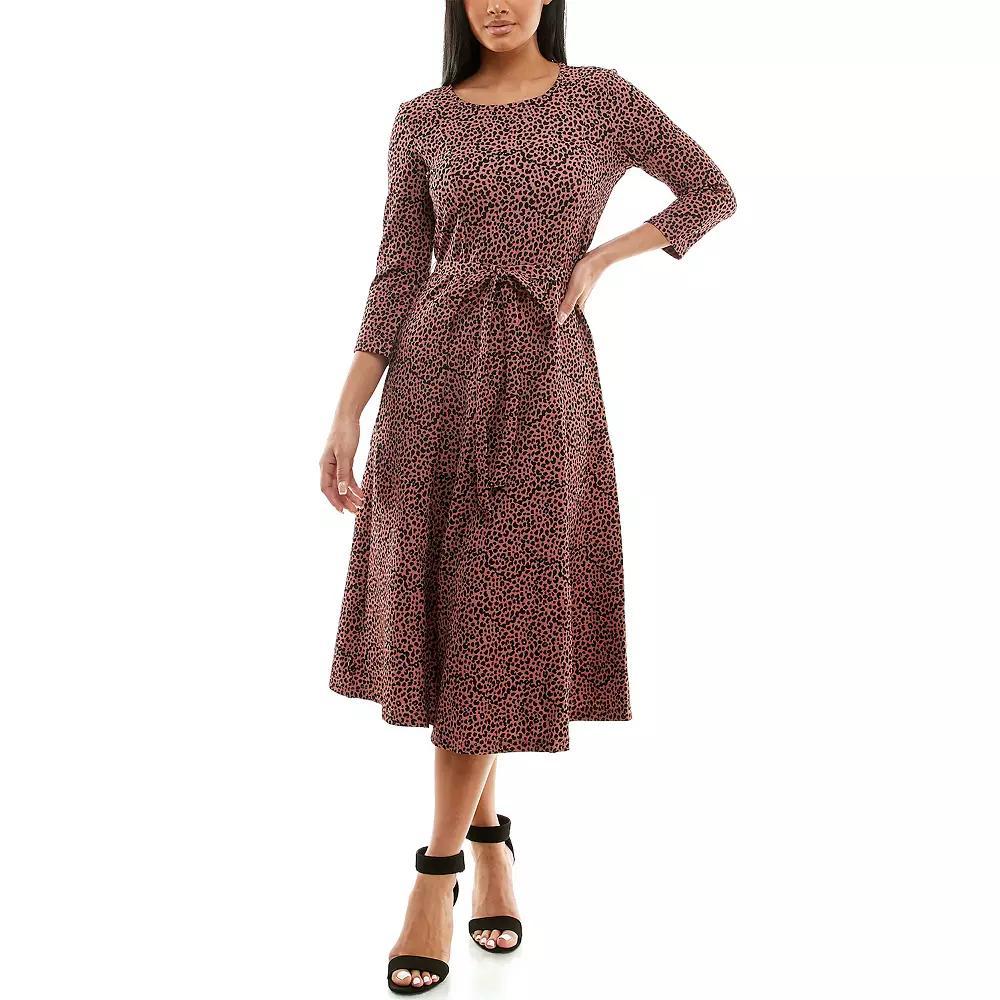 Women's Nina Leonard Sylvia Print Midi Dress, Size: Small, Dusty Pink Animal Product Image