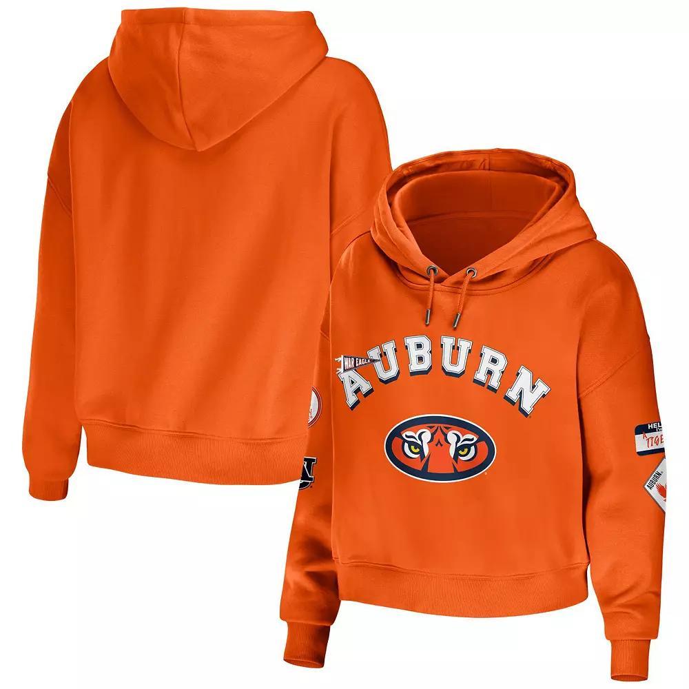 Women's WEAR by Erin Andrews Orange Auburn Tigers Mixed Media Cropped Pullover Hoodie, Size: 2XL Product Image