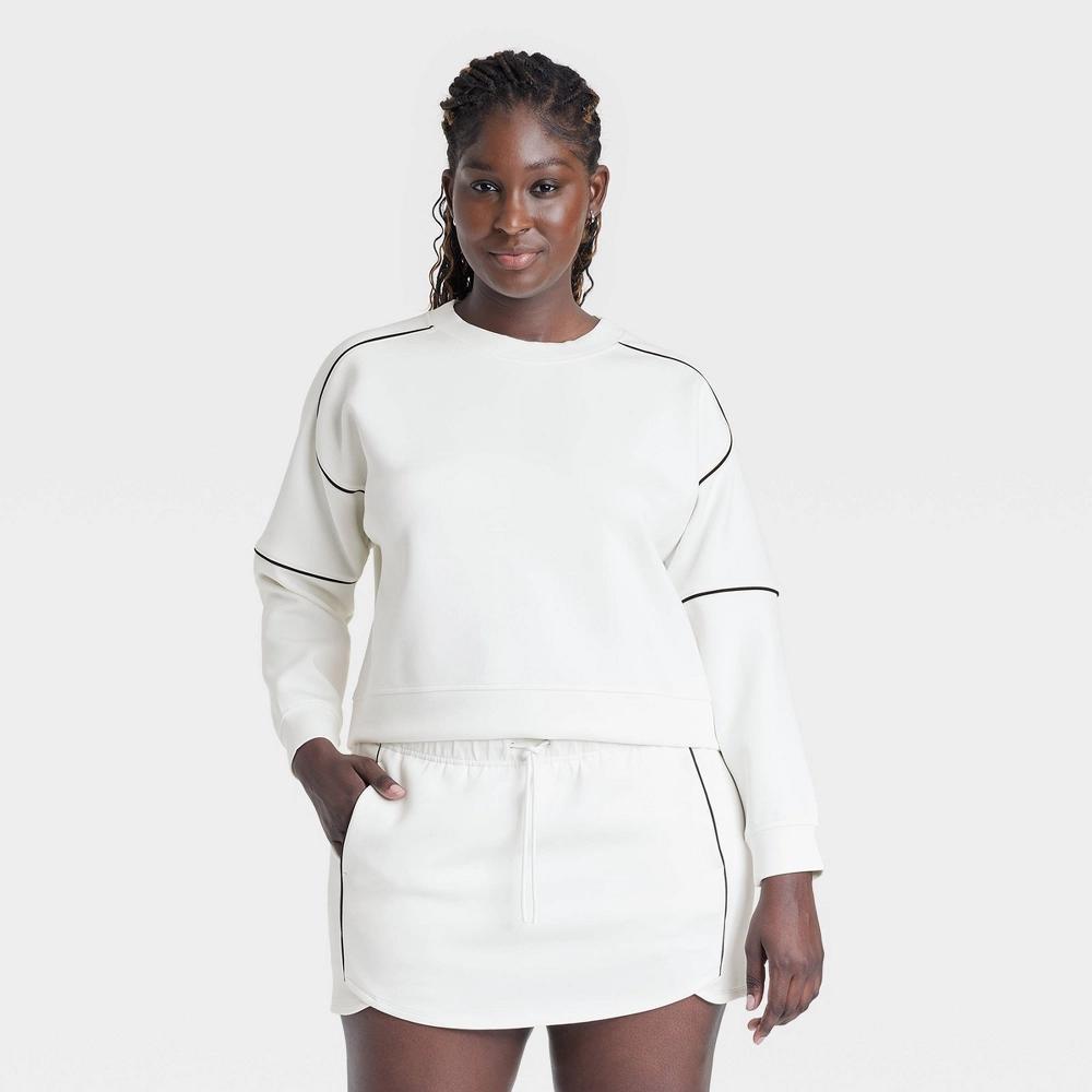 Women's Airy Sleek Crewneck Sweatshirt - All In Motion™ Cream S Product Image