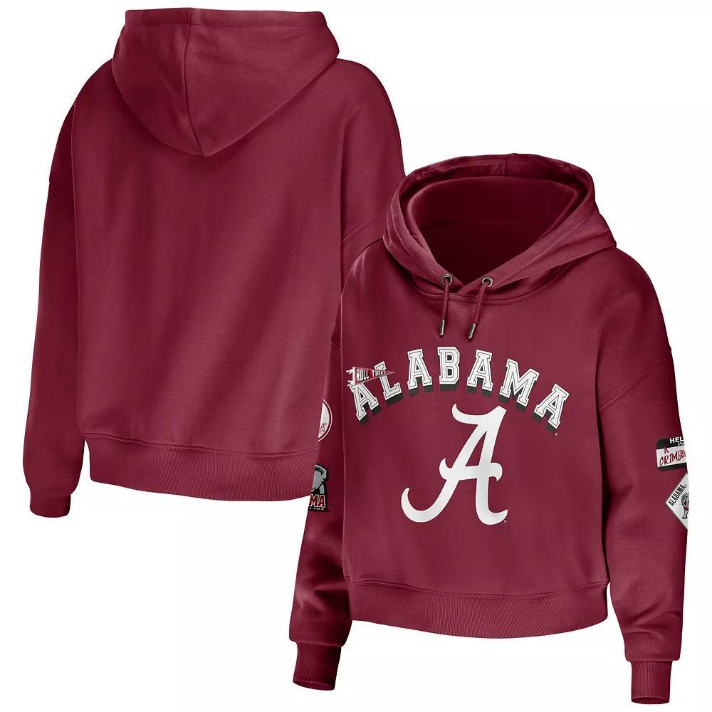 Women's WEAR by Erin Andrews Purple Clemson Tigers Mixed Media Cropped Pullover Hoodie, Size: Large Product Image