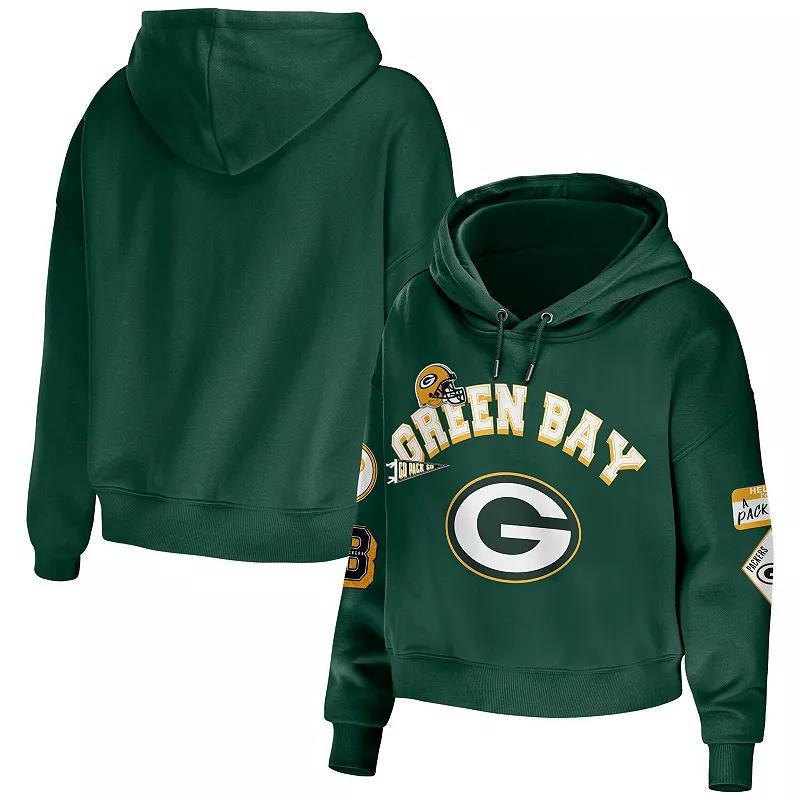 Women's WEAR by Erin Andrews Green Green Bay Packers Plus Size Modest Cropped Pullover Hoodie, Size: 3XL Product Image