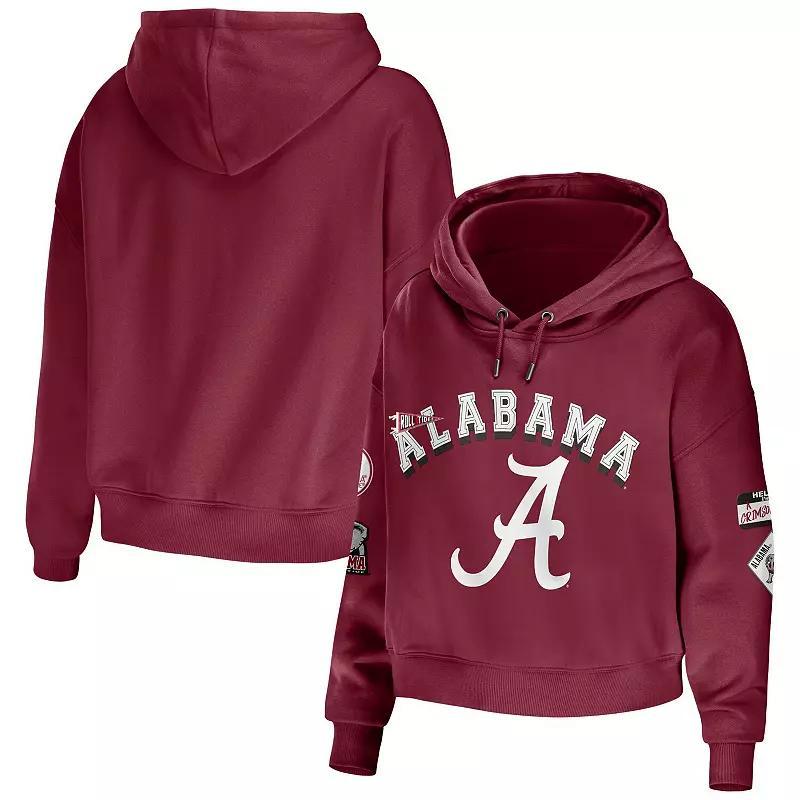 Women's WEAR by Erin Andrews Purple Clemson Tigers Mixed Media Cropped Pullover Hoodie, Size: Large Product Image