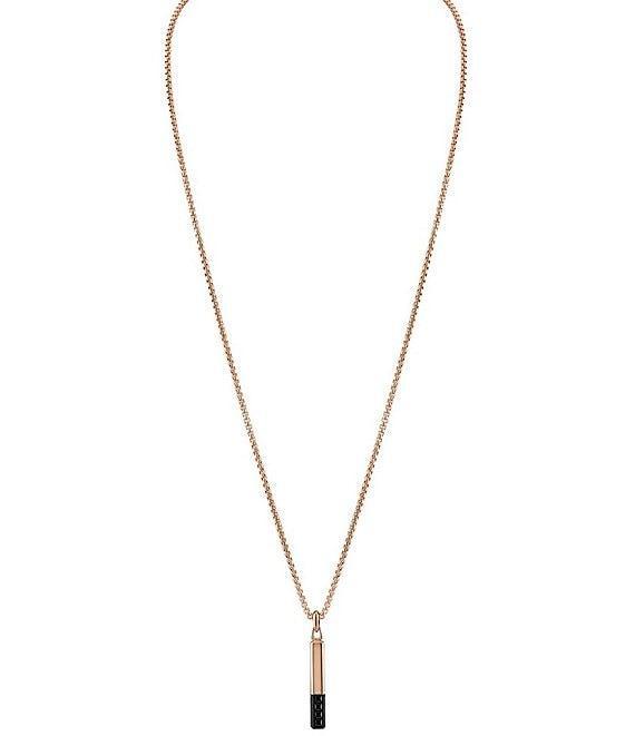 Bulova Steel Men's Rose Gold Two Tone Stainless Steel Bar-Shaped Long Pendant Necklace Product Image