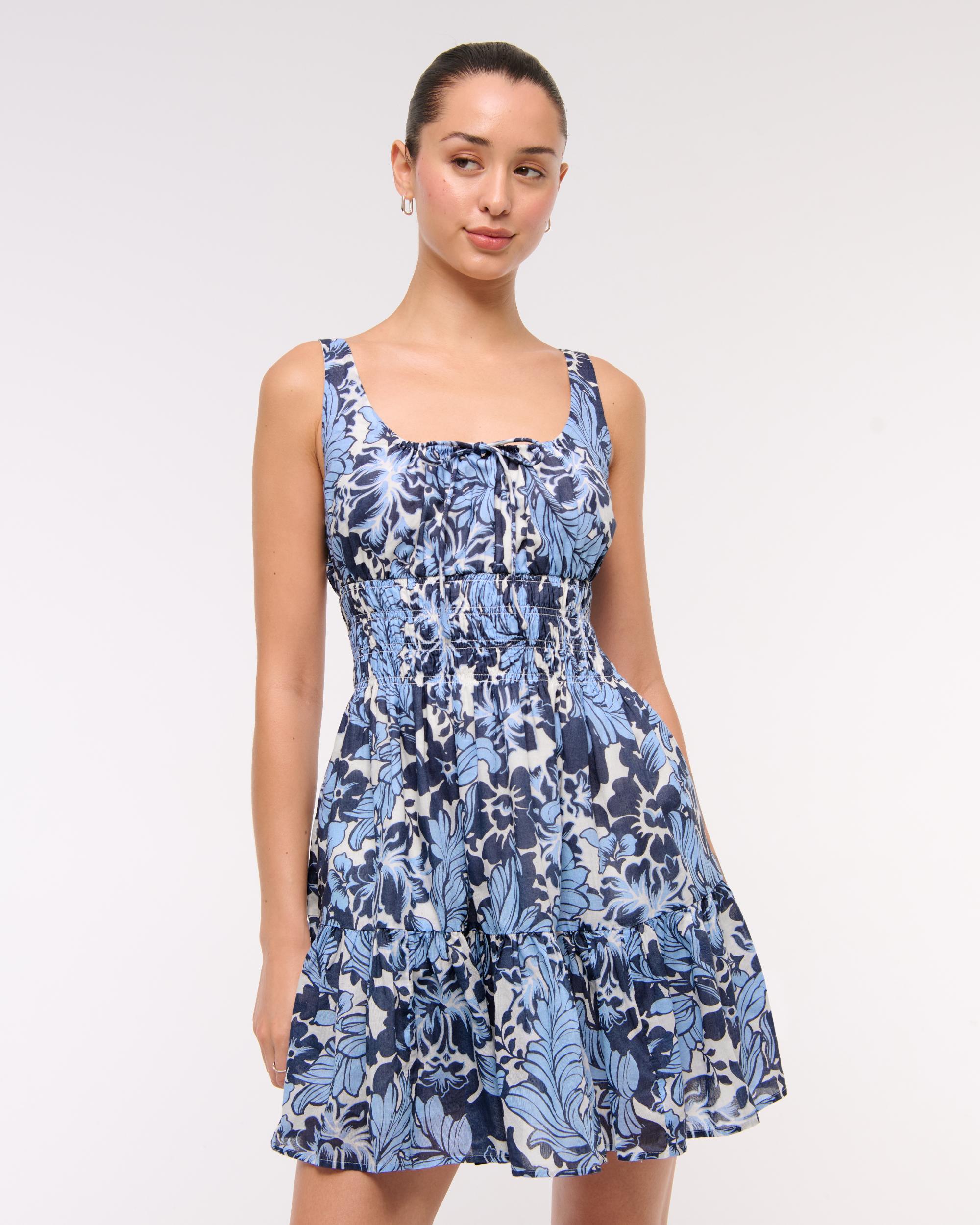 Smocked Tie-Front Mini Dress Product Image