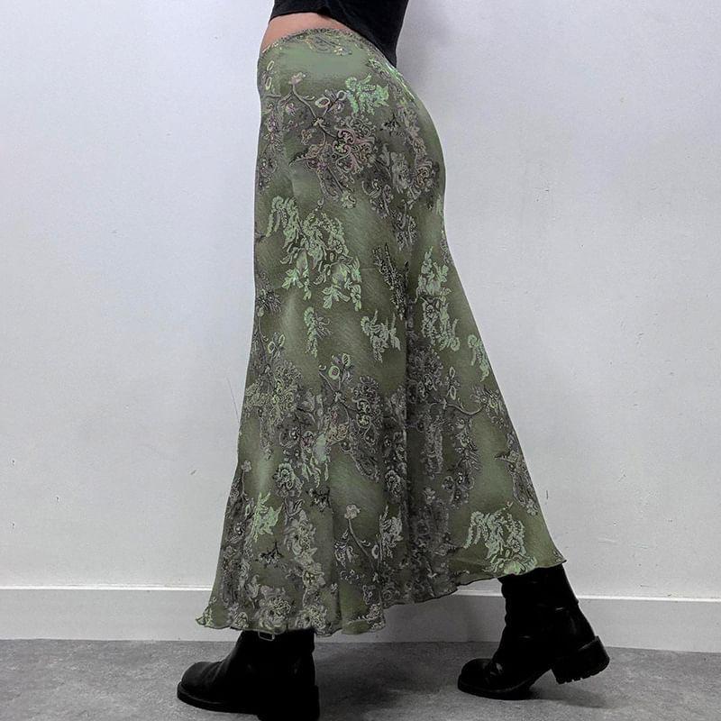 Mid Waist Floral Midi A-Line Skirt Product Image