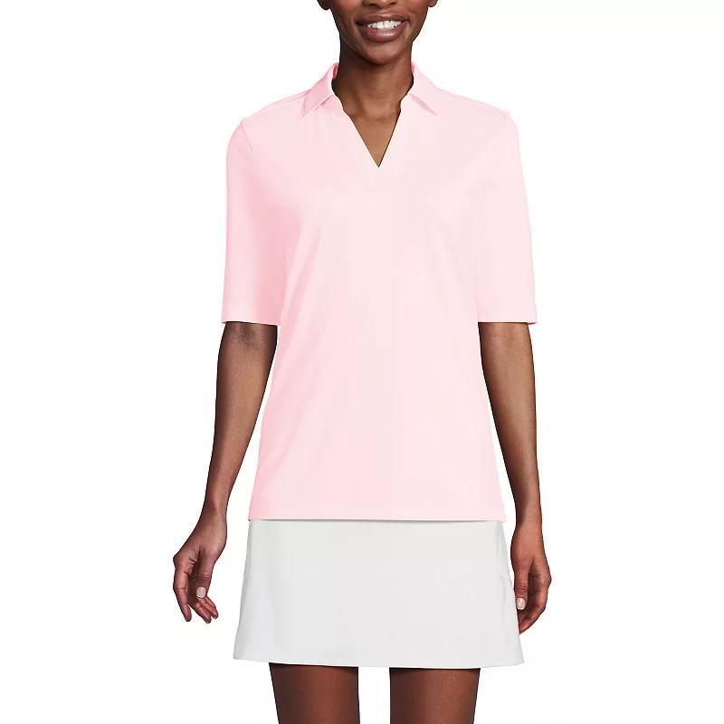 Women's Lands' End Performance Elbow Sleeve Pique Polo Top, Size: Medium, Black Product Image