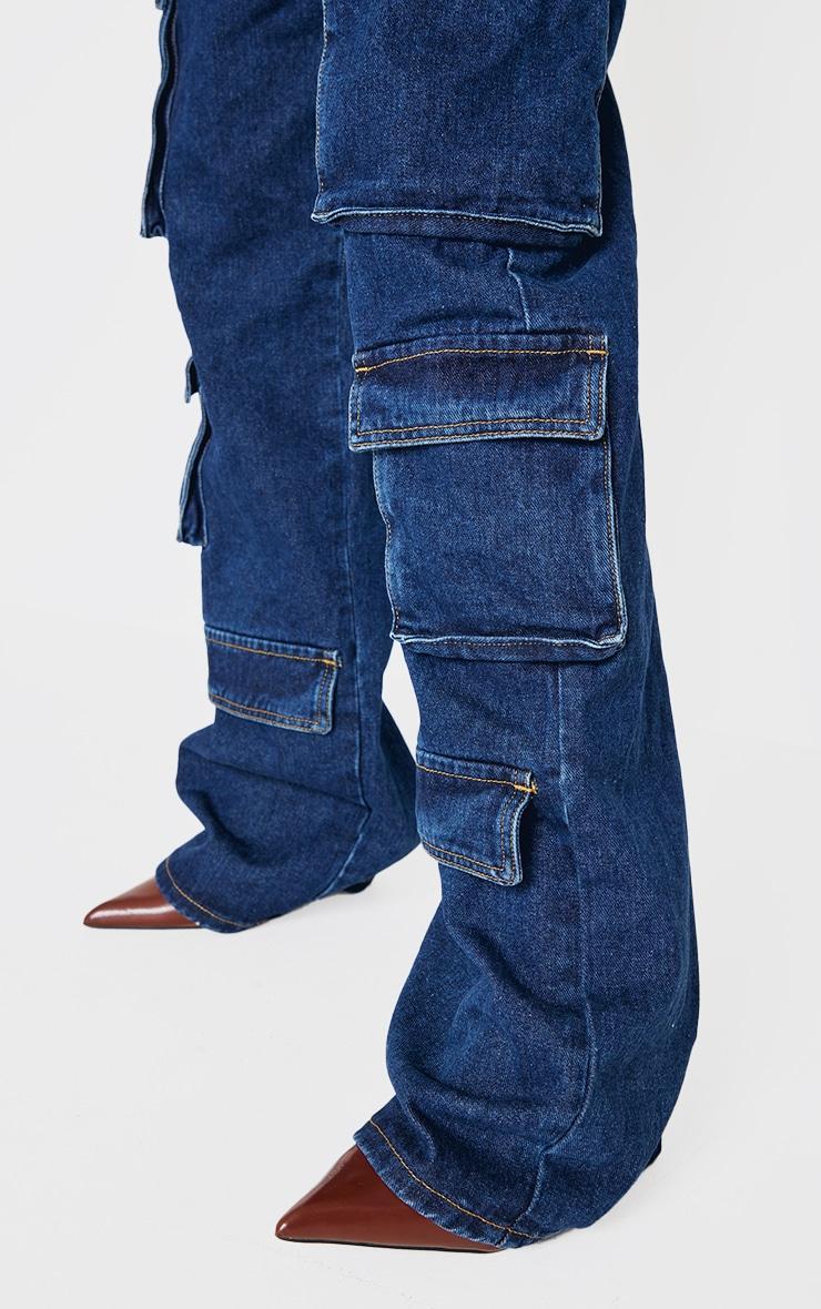 Shape Dark Indigo Wash Cargo Pocket Wide Leg Jeans Product Image