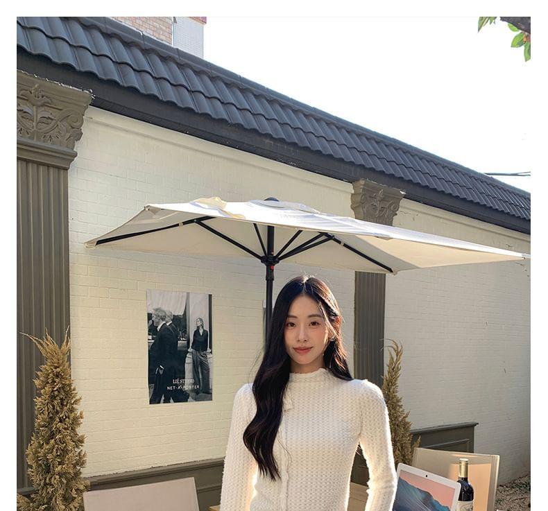 Long-Sleeve Crewneck Ribbed Plain Top Product Image