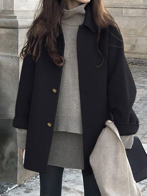 Button Front Wool Blend Long Coat Product Image