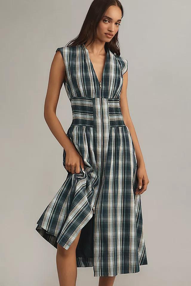 The Tommie Cap-Sleeve Smocked Front-Zip Shirt Dress Product Image