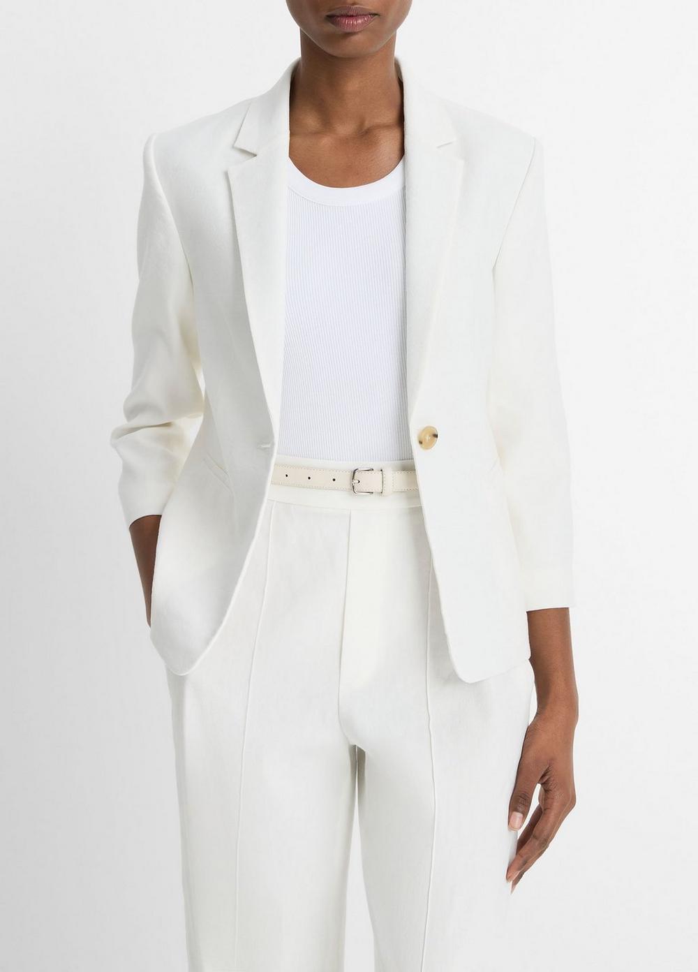 Linen-Blend Shrunken Blazer Product Image