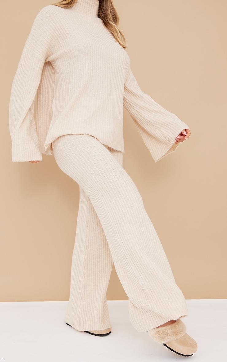 Oatmeal Luxe Rib Knit Wide Leg Pants Product Image
