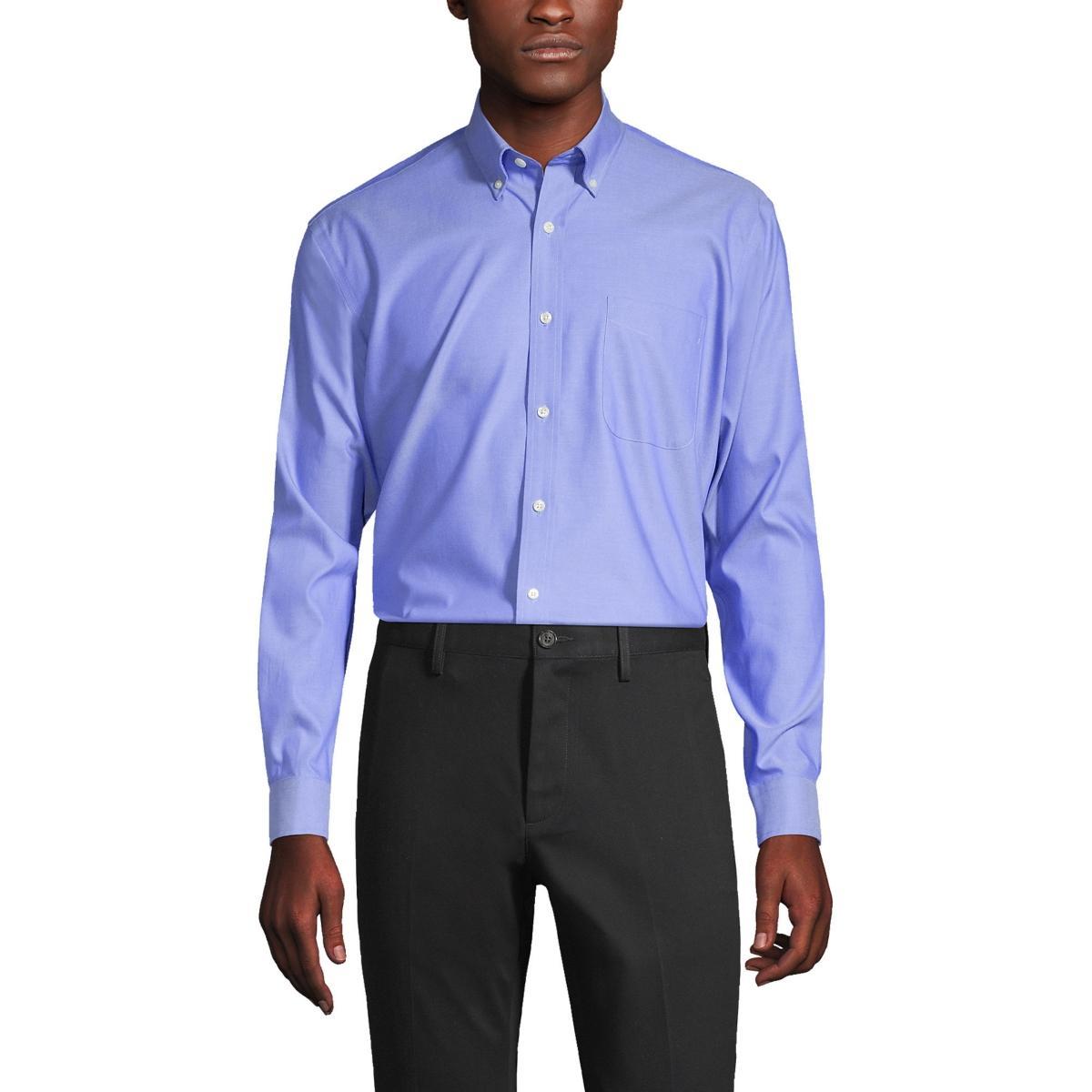 Lands End Mens Traditional Fit Solid No Iron Supima Pinpoint Buttondown Collar Dress Shirt Product Image