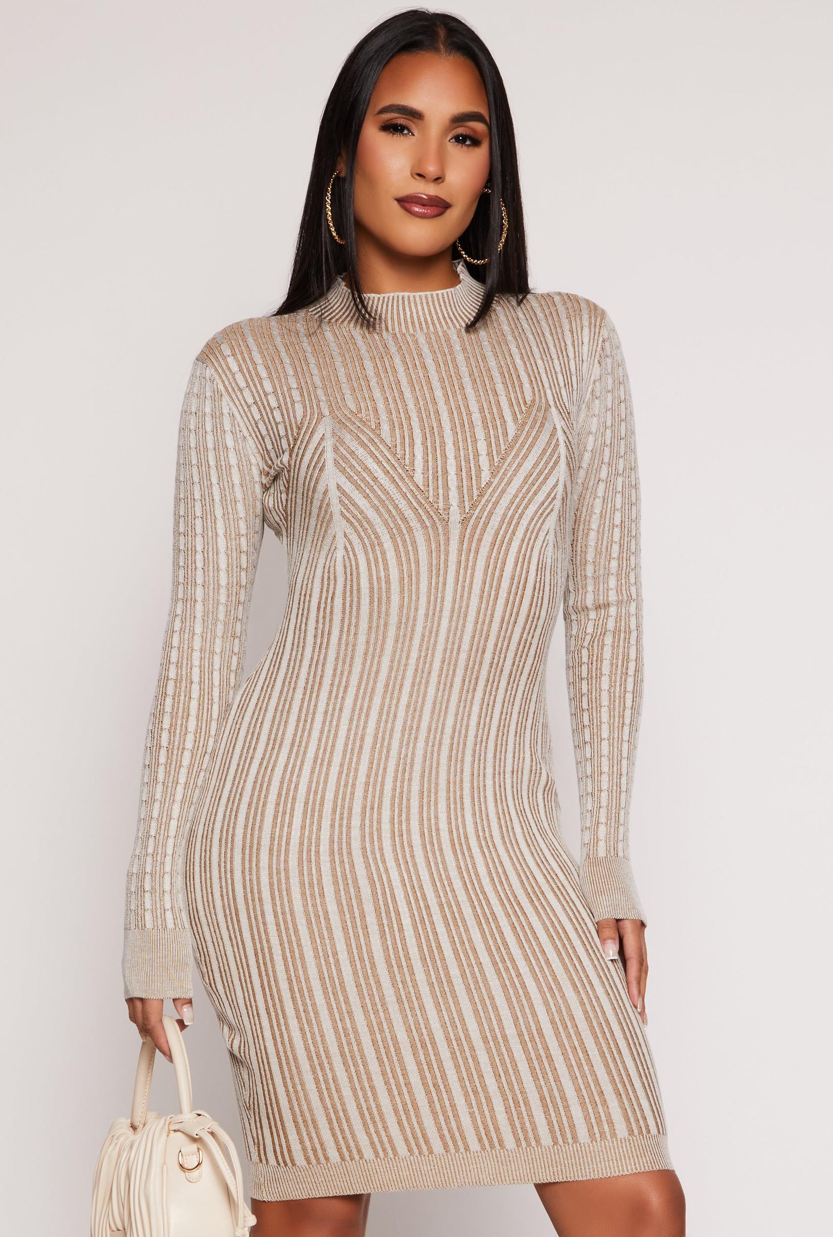 Womens Almost Famous Ribbed Knit Shadow Stripe Sweater Dress Product Image