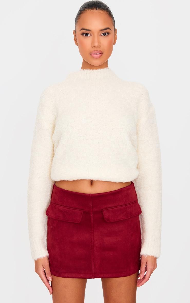 Burgundy Faux Suede Pocket Front Mini Skirt Product Image