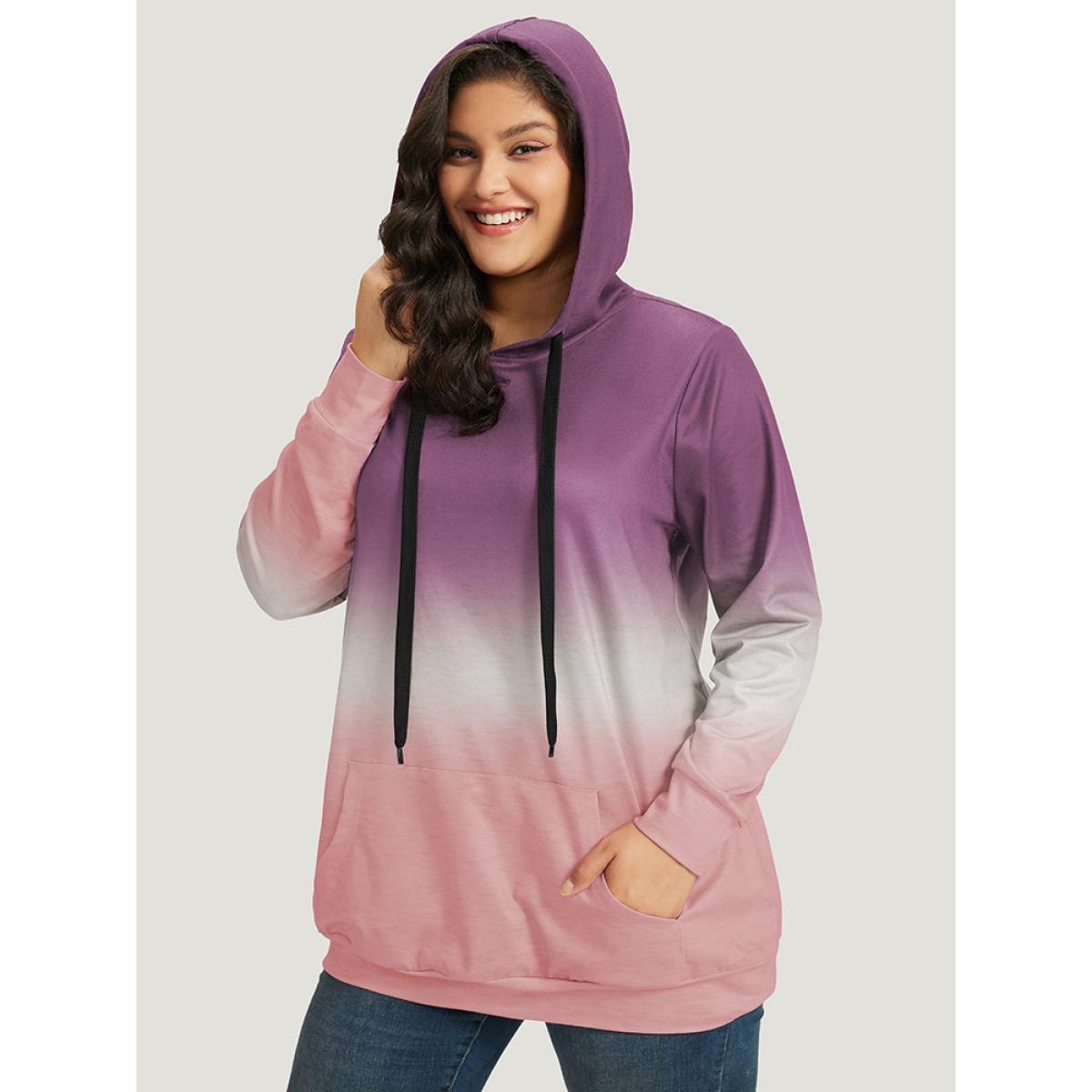 Plus Size Ombre Pocket Drawstring Hooded Sweatshirt Women Lilac Casual Elastic cuffs Hooded Everyday Sweatshirts BloomChic 18-20/2X Product Image