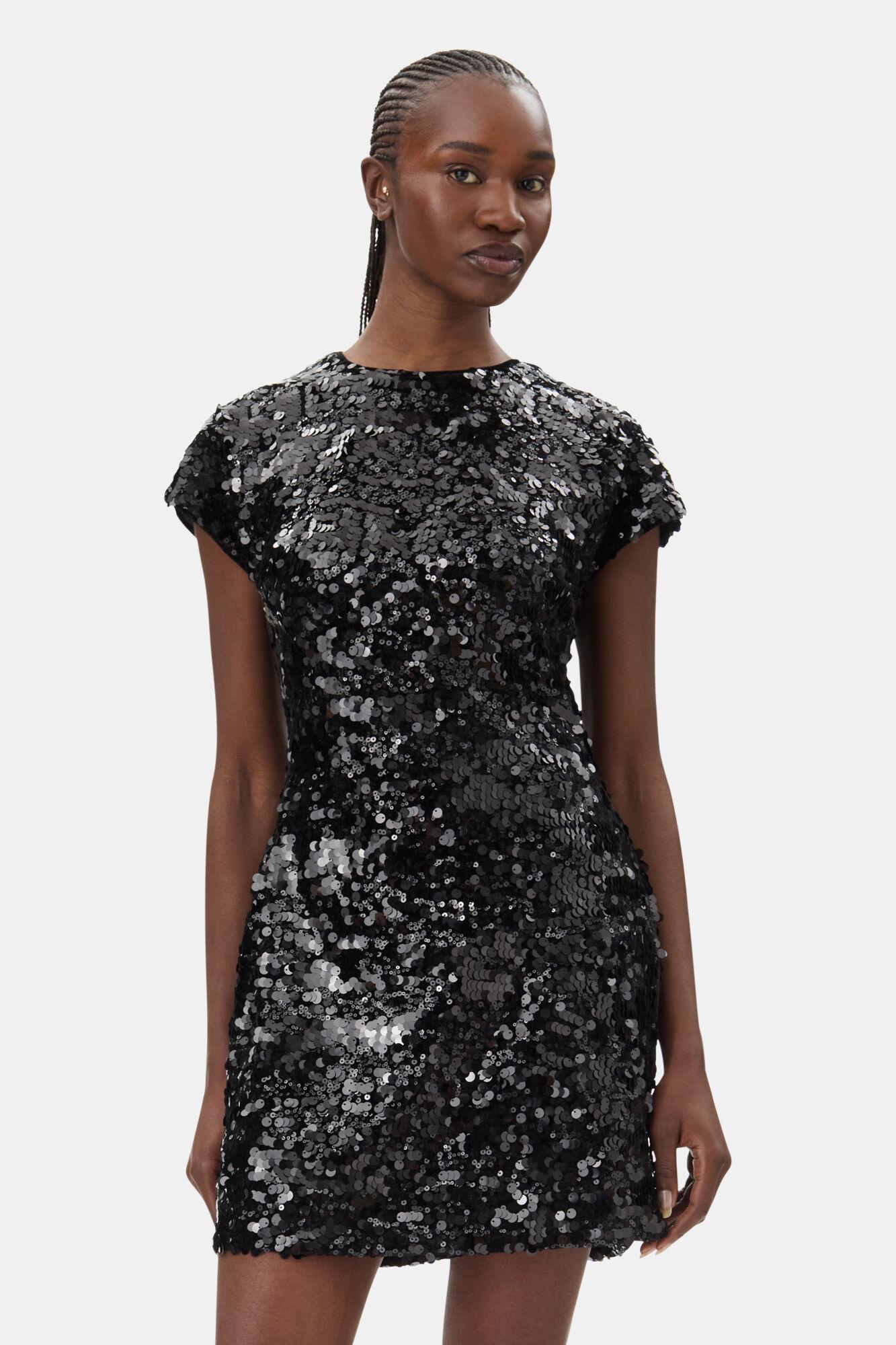 Black Velvet Sequins Mini Dress Product Image