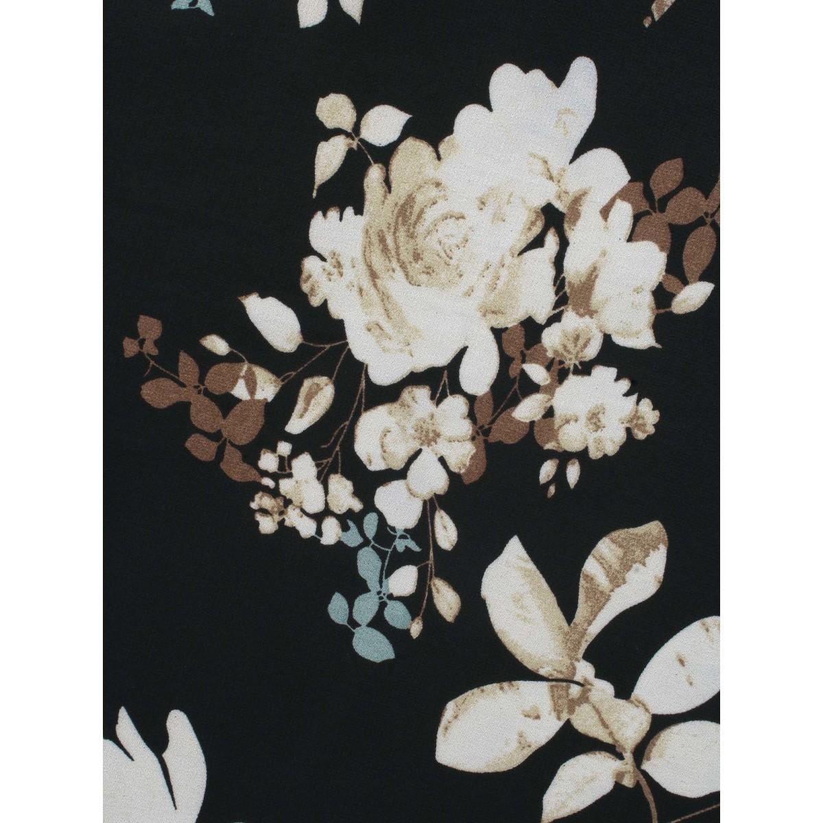 Plus Size Black Floral Chiffon High Low Hem Ruffles Blouse Women Elegant Three Quater Length Sleeve Round Neck Everyday Blouses BloomChic 26/4X Product Image