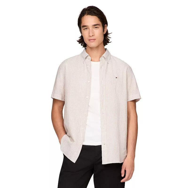 Men's Tommy Hilfiger Short Sleeve Printed Shirt, Size: XL, Blue Stripe Product Image