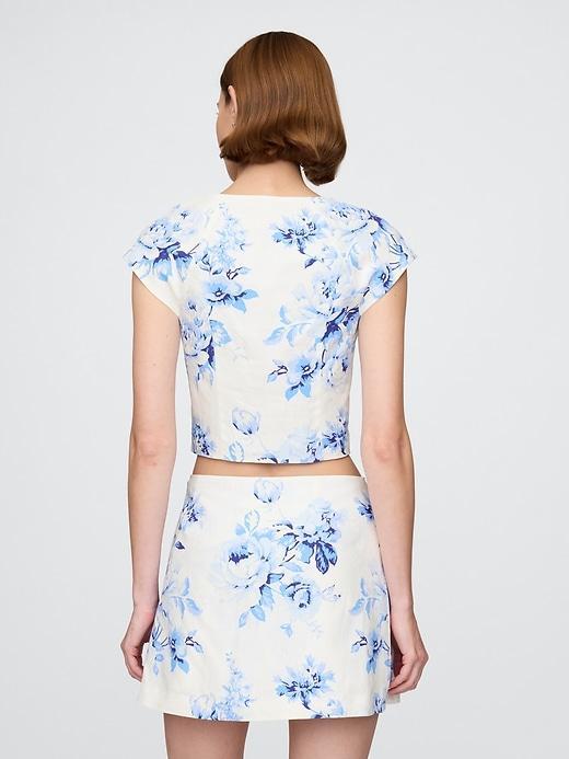 Linen-Blend Cap-Sleeve Cropped Top Product Image