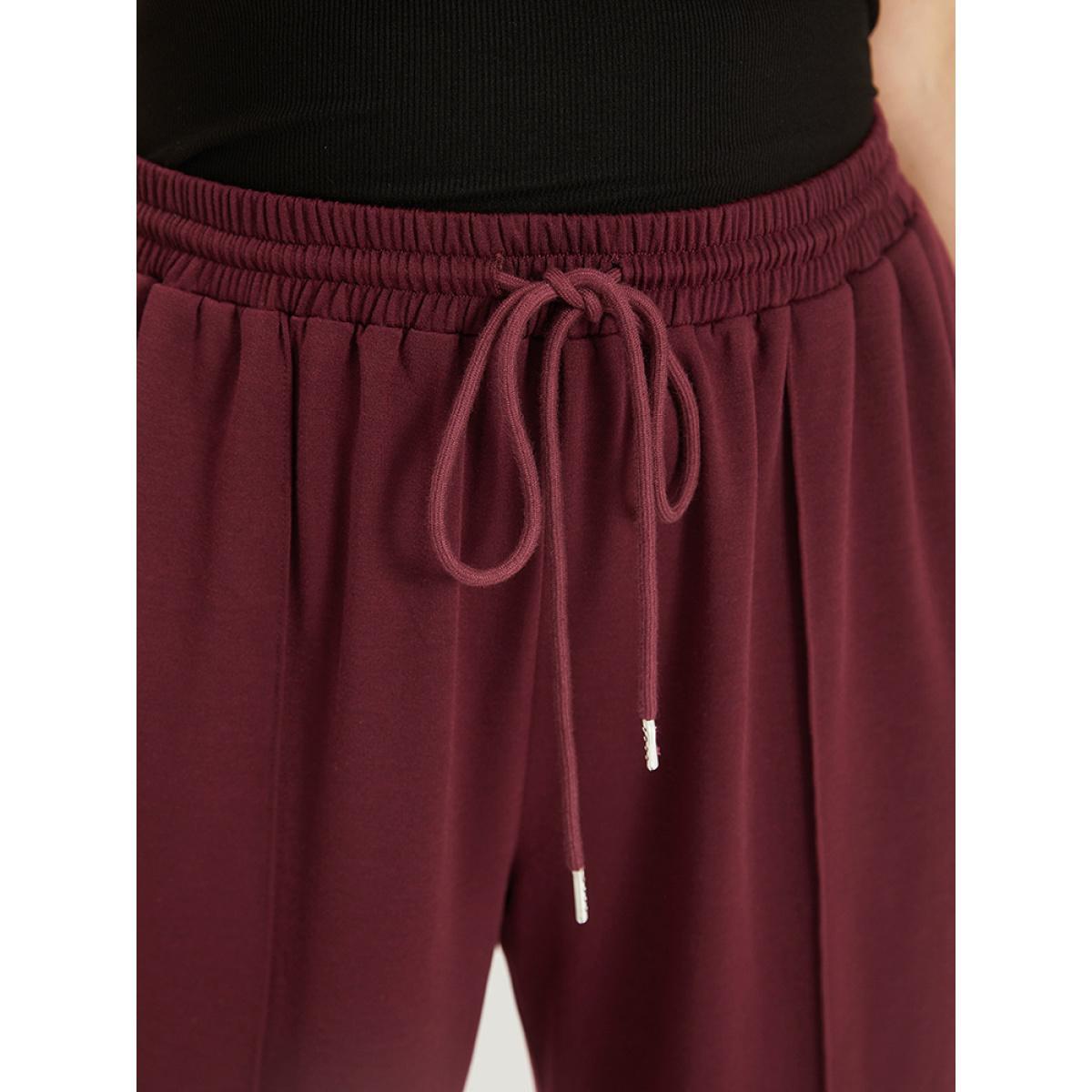 Solid Drawstring Pocket Loose Sweatpants Scarlet Plus Size Women Casual Dailywear Plain 22-24/3X Bloomchic Product Image