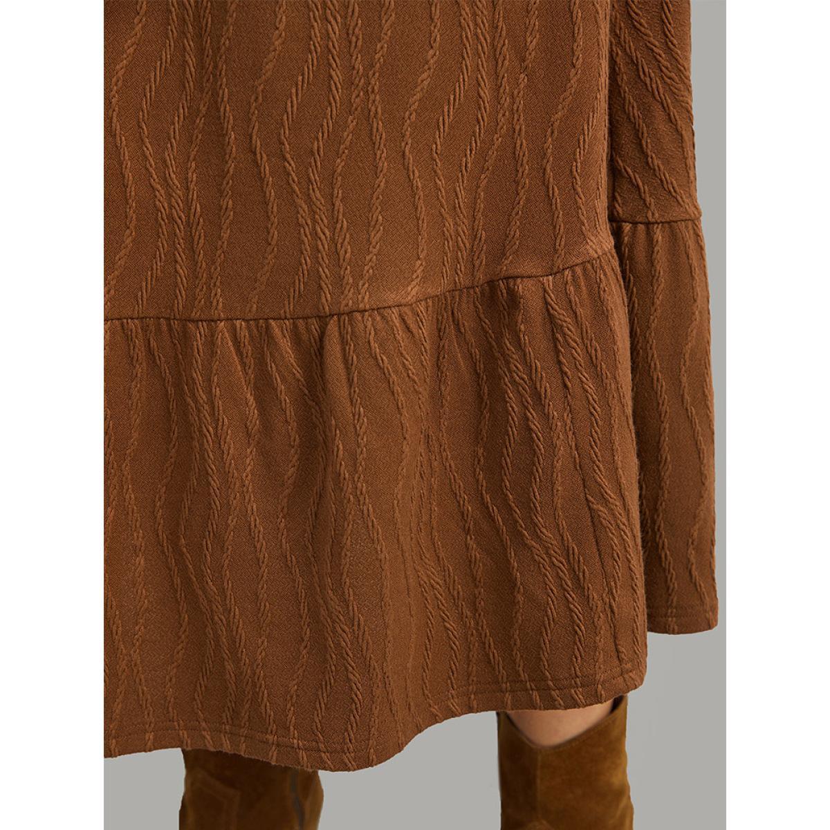 Plus Size Water Ripple Long Sleeve Pocket Dress Rust Women Casual Texture Round Neck Long Sleeve Curvy Midi Dress BloomChic 10/M Product Image