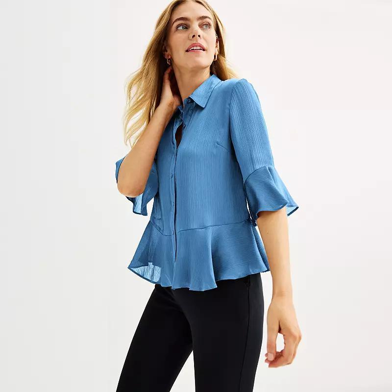 Womens Nine West Ruffle Hem Shirt Product Image