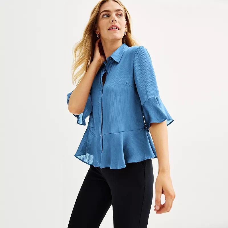 Womens Nine West Ruffle Hem Shirt Product Image
