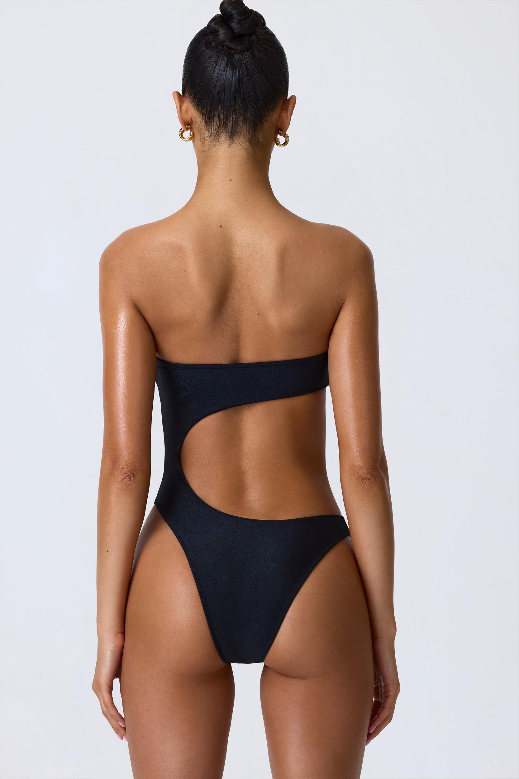Embellished Cut-Out Bandeau Swimsuit in Black Product Image