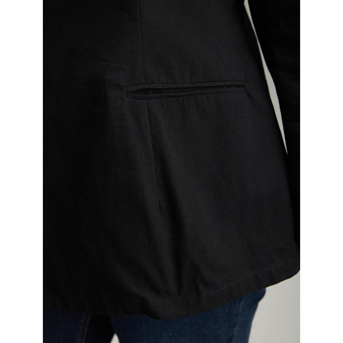 Plus Size Plain Gathered Suit Collar Button Fly Blazer Black Women Dailywear Plain Plain Sleeve Long Sleeve Suit Collar 26/4X Casual Blazers BloomChic Product Image