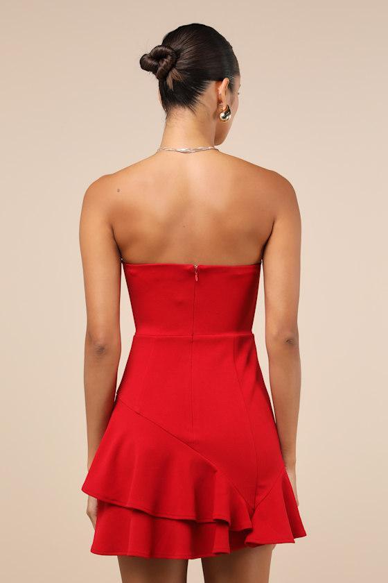 Sultry Intentions Red Strapless Ruffled Mini Dress Product Image
