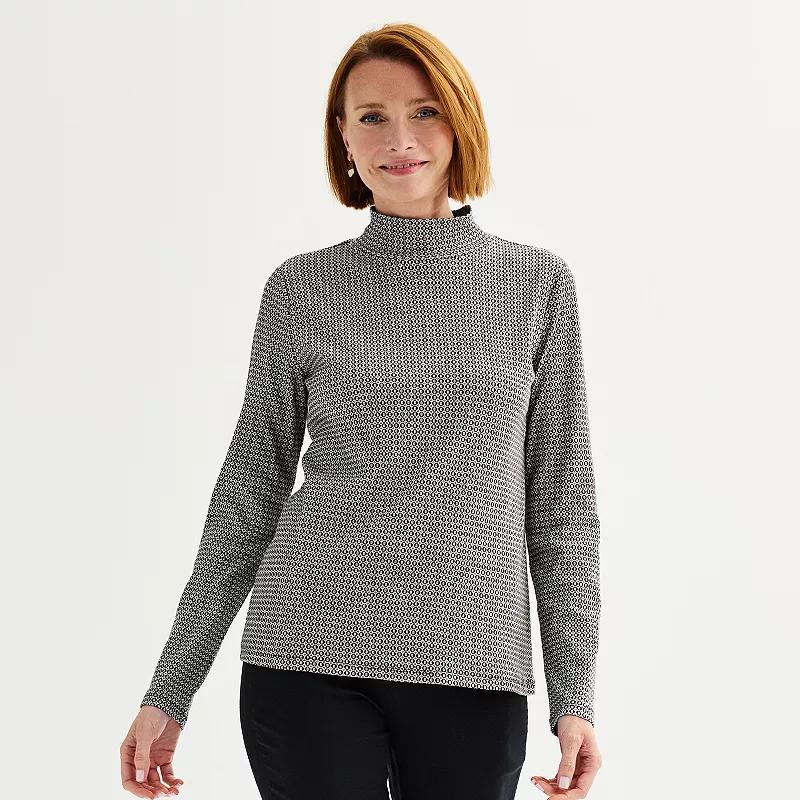 Women's Croft & Barrow® Essential Long-Sleeve Mockneck Top, Size: XXL, Ivory Nest Cardinals Product Image