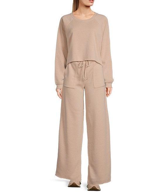 Double Zero Coordinating Crewneck Long Sleeve Urban Trendy Laid Back Crop Sweatshirt Product Image