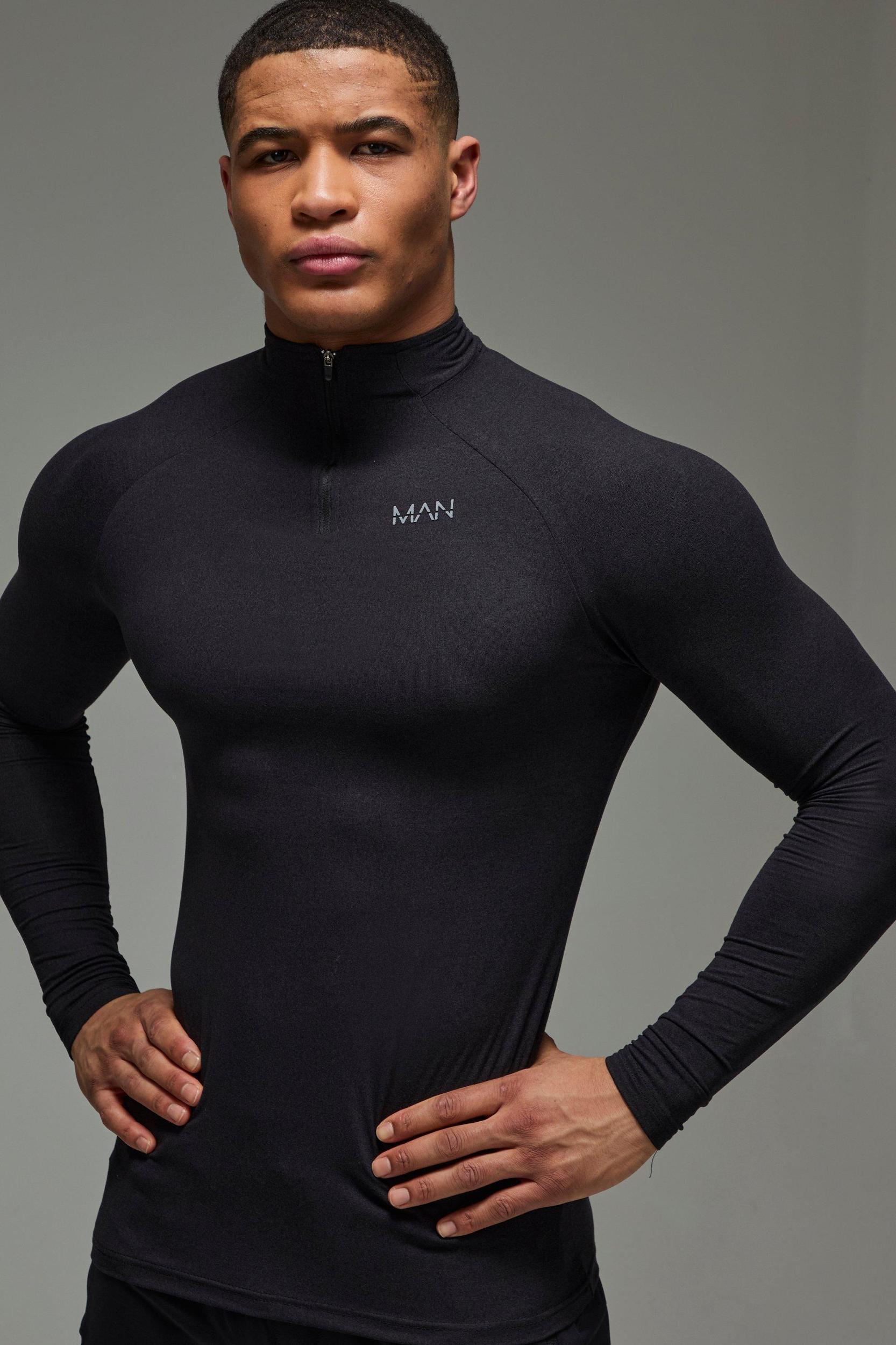 Mens Man Active Marl Muscle Fit Performance 1/4 Zip - Black Product Image
