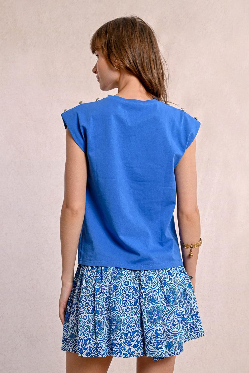 Azure Button Sleeve Top Product Image