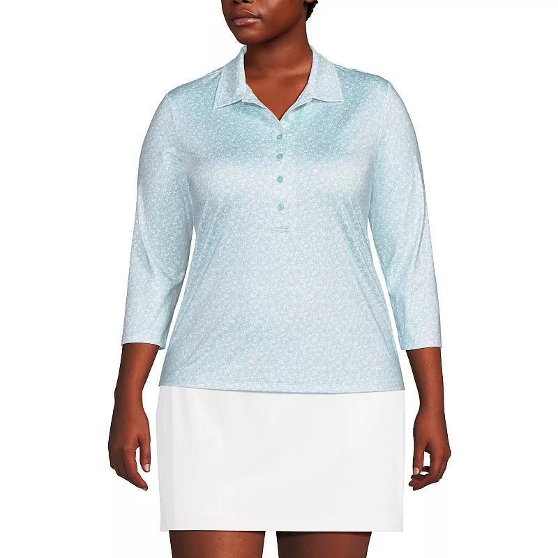 Plus Size Lands' End 3/4 Sleeve Active Polo Shirt, Women's, Size: 1XL, White Twilight Product Image