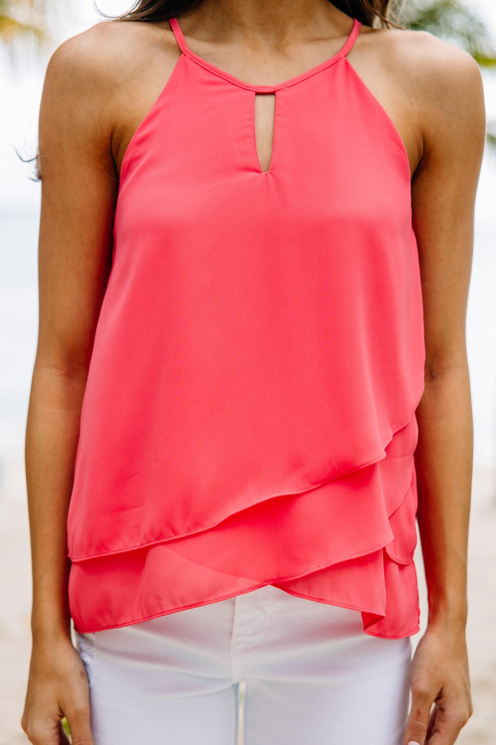 This Is It Coral Pink Ruffled Tank Female Product Image