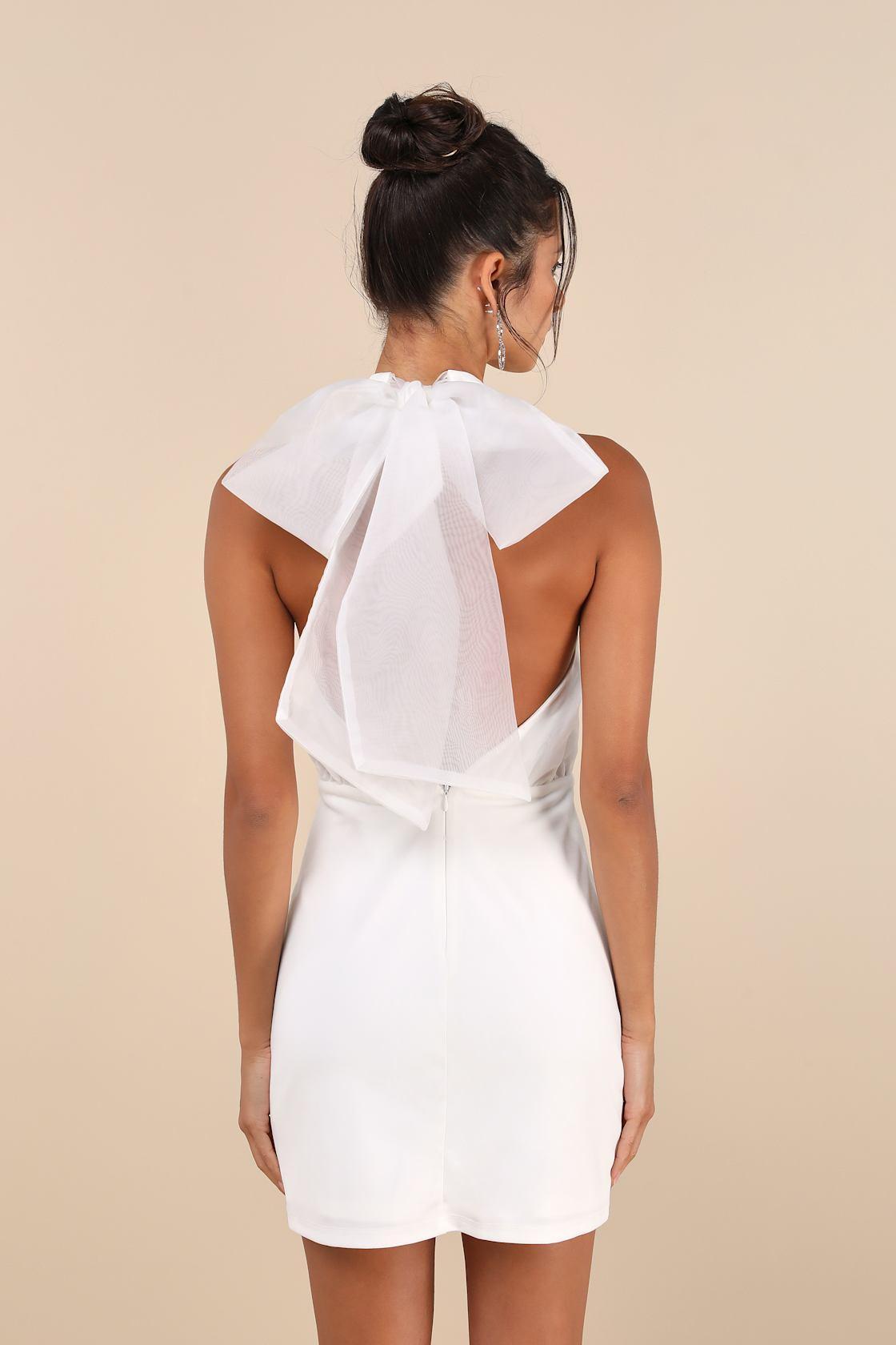 Simply Magnificent White Organza Halter Backless Mini Dress Product Image