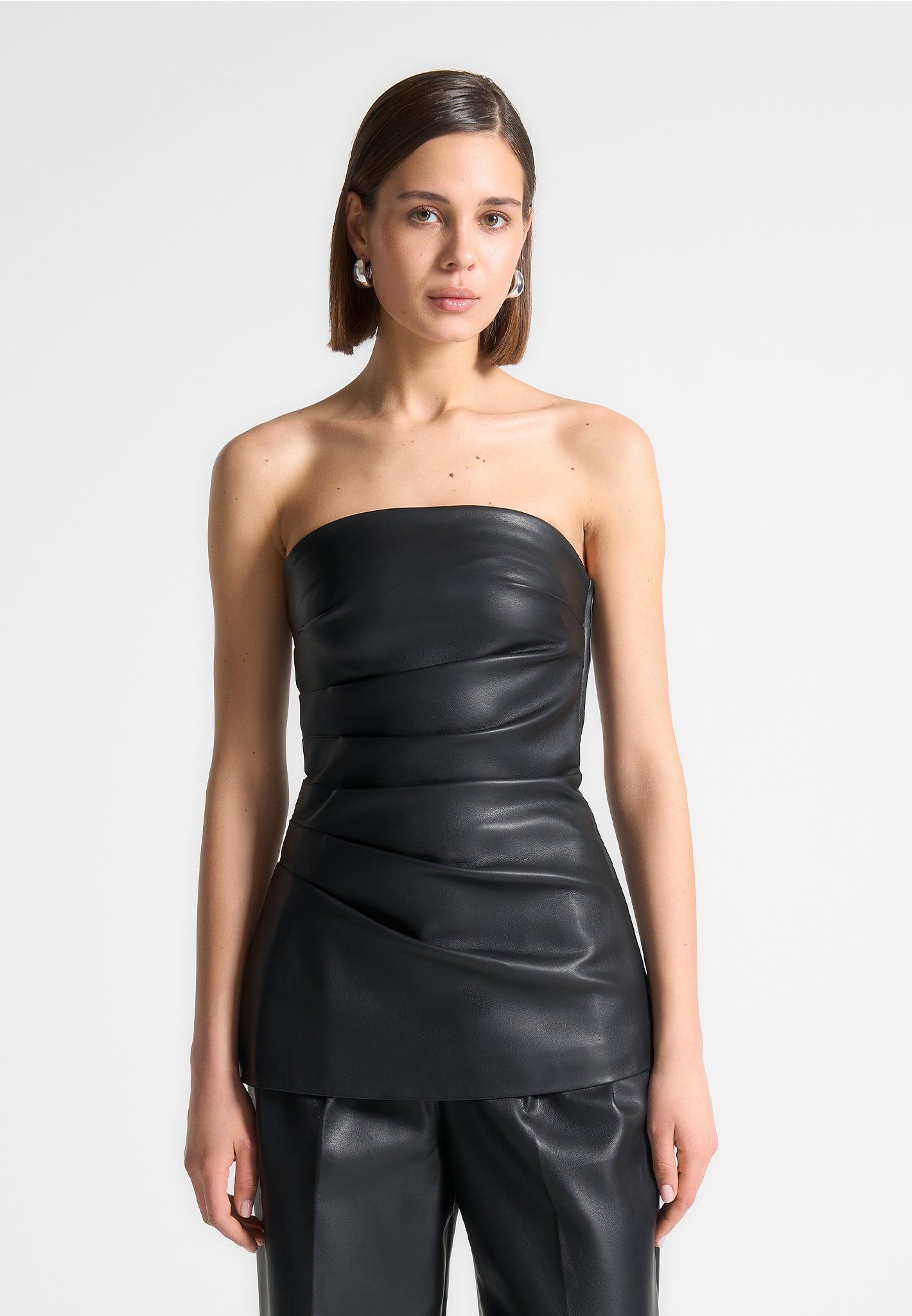 Leather Tacked Longline Bandeau Top - Black Female Product Image