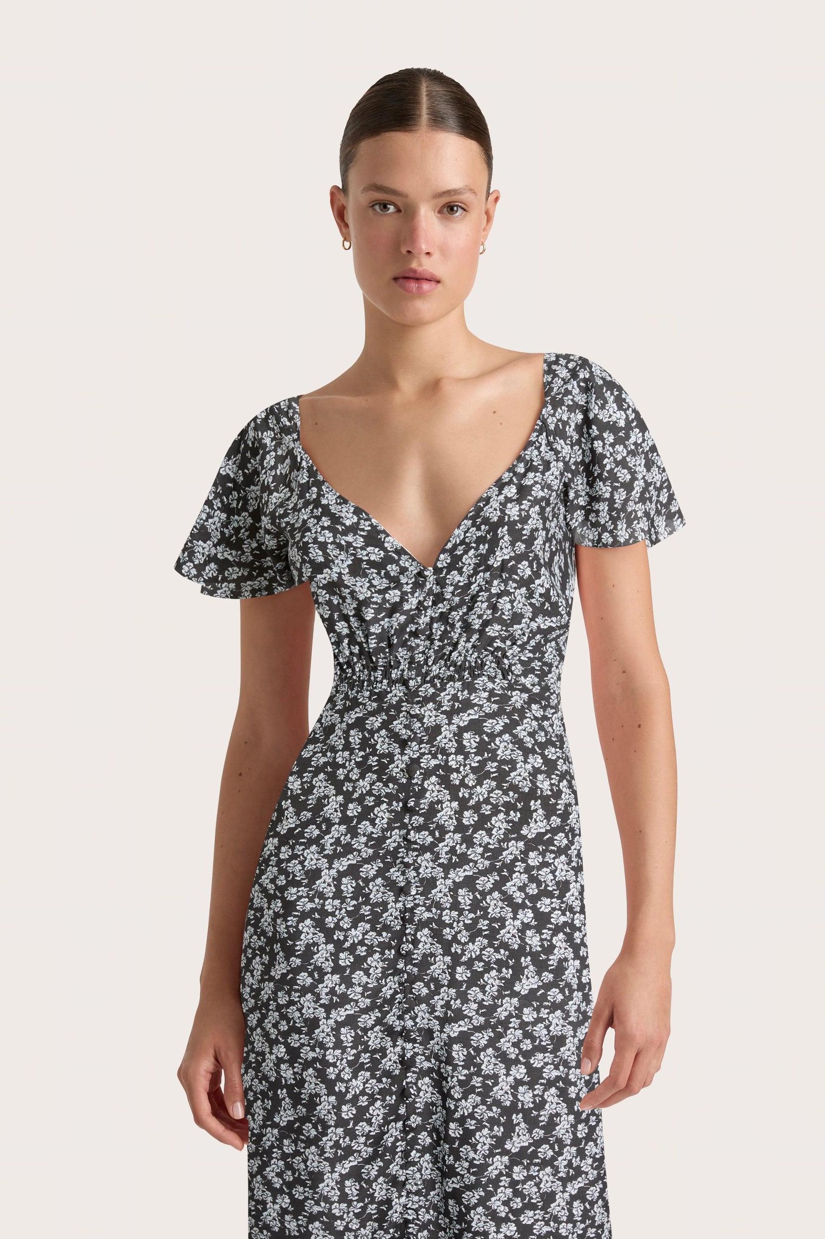 Aurelie Midi Dress Leilani Charred Navy - Final Sale Product Image