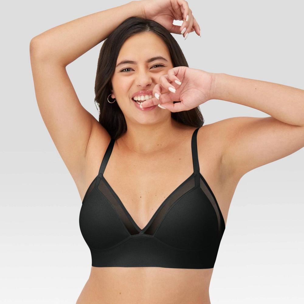 Maidenform M Women's Mesh Trim Triangle Bralette MBT105 - Black XL: Lightly Lined, Adjustable Straps, Recycled Nylon Product Image