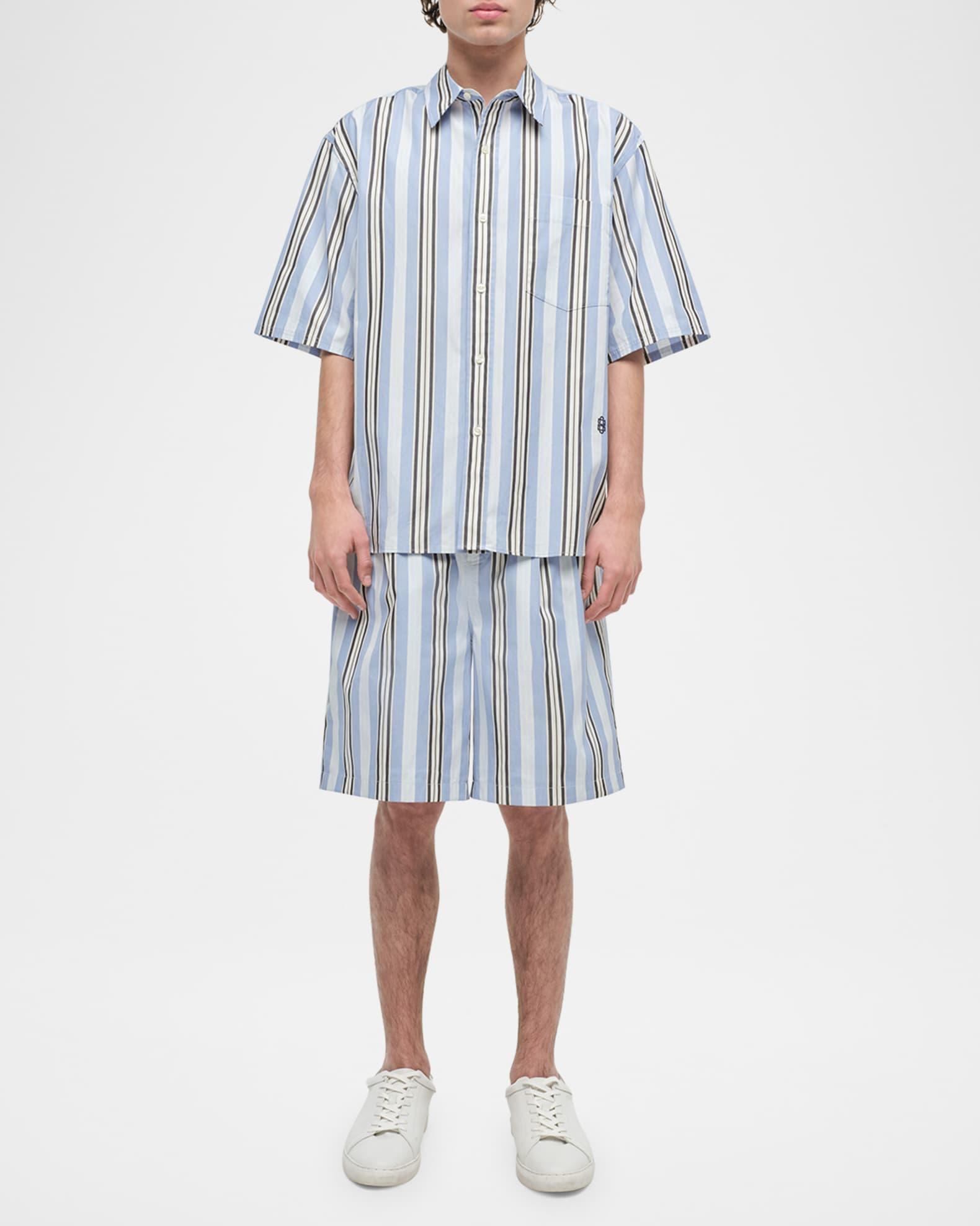 Men's Deacon Oversized Fit Poplin Stripe Short-Sleeve Shirt Product Image