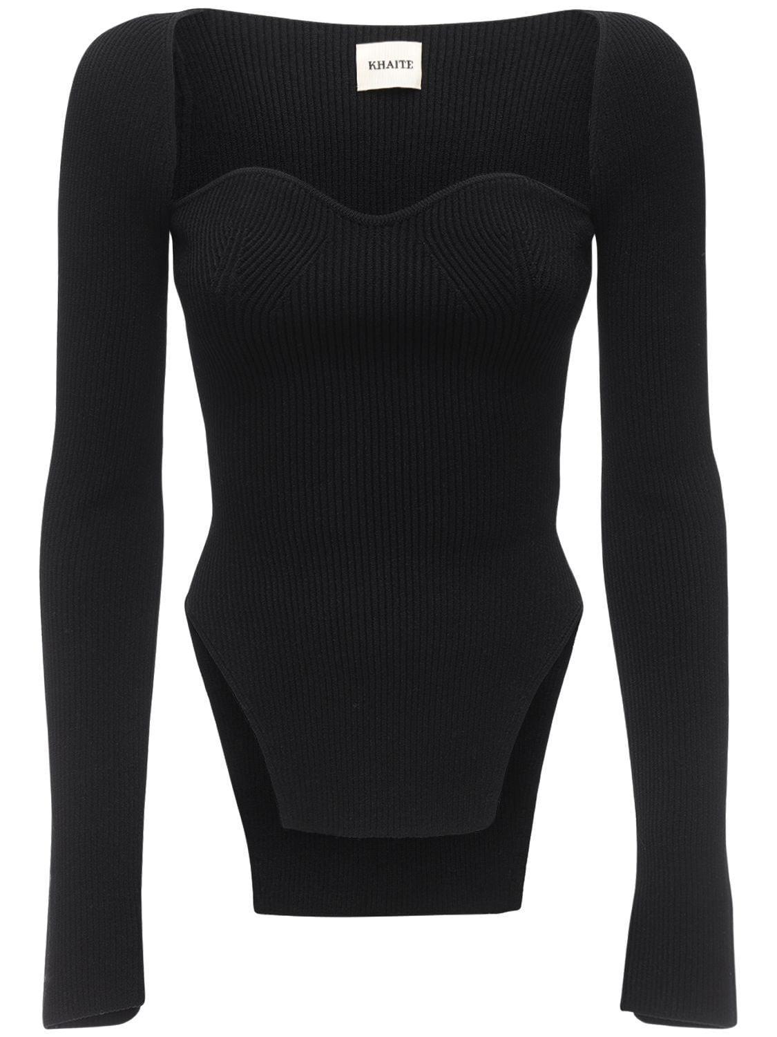KHAITE Maddy Sweetheart-neck Ribbed-knit Top In Black Product Image