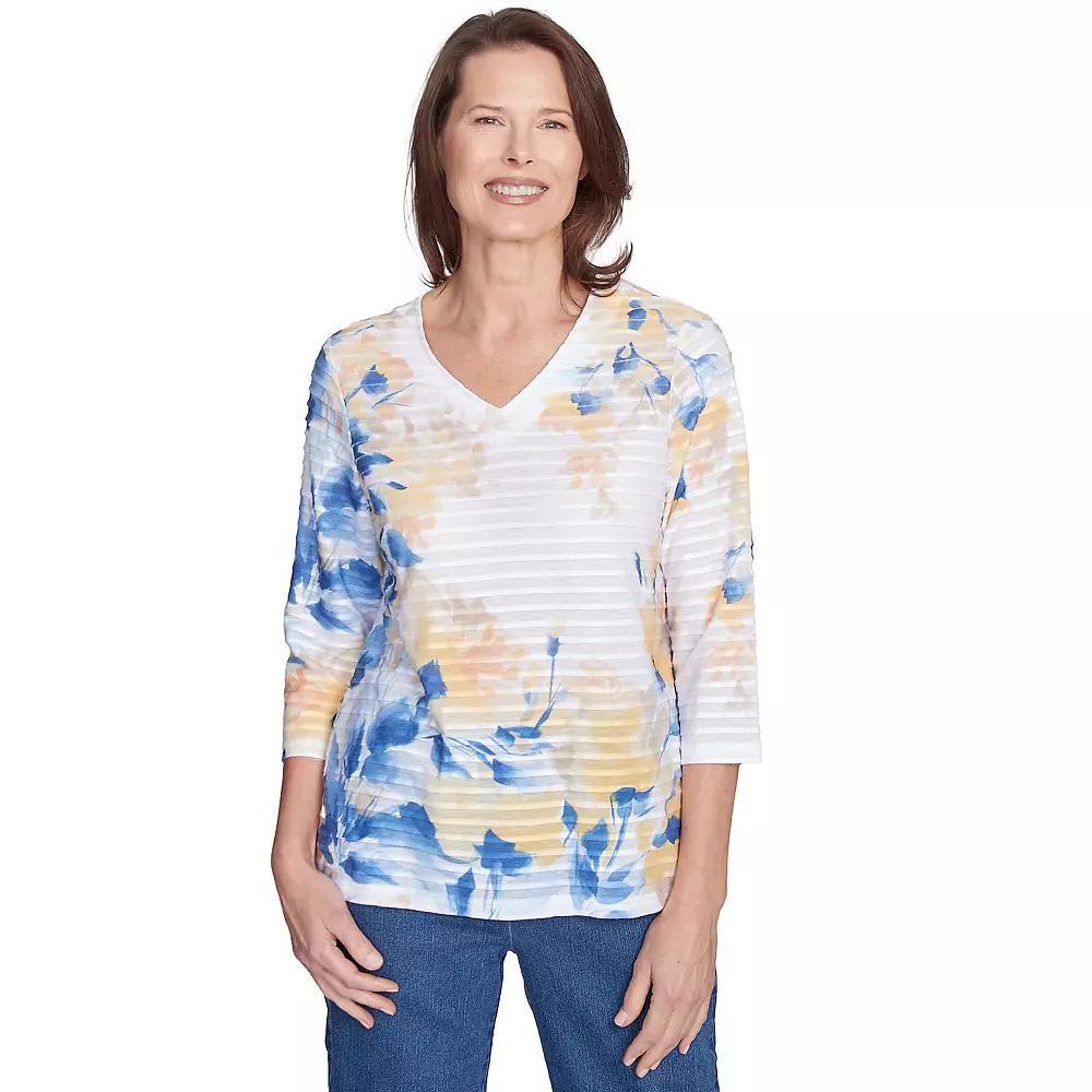 Women's Alfred Dunner Floral Textured V-Neck Top, Size: Large, Blue Team Product Image