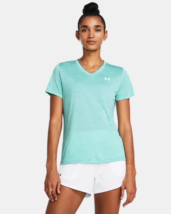 Women's Under Armour Tech™ V-Neck Short Sleeve Tee, Size: XS, Silica Green Twist Product Image