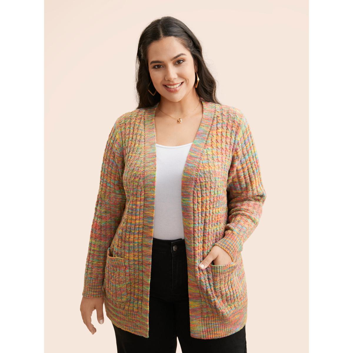 Plus Size Ombre Heather Patched Pocket Cardigan Multicolor Women Casual Loose Long Sleeve Everyday Cardigans BloomChic 14-16/1X Product Image